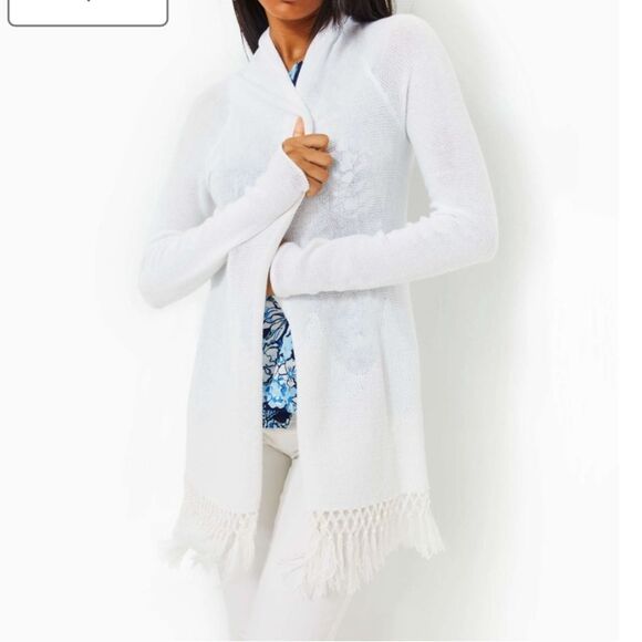 Nwt Lily Pulitzer white fringe crochet Tatum open knit cardigan - Picture 1 of 10